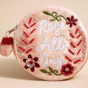 Francesca's Collections Rose All Day Embroidered Velvet Coin Purse